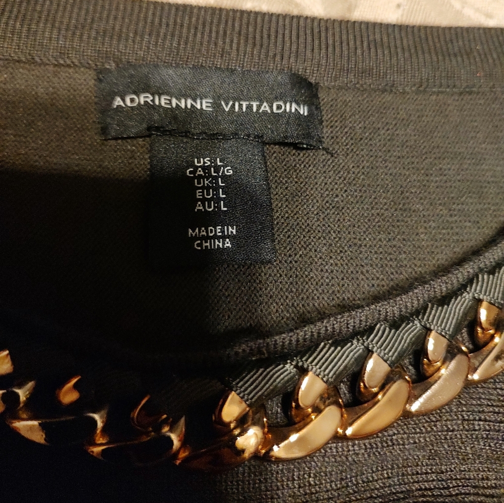 🔸🌿🔸NWOT Stellar Adrienne Vittadini Dark Olive & Gold Batwing Top Blouse - L - Picture 13 of 16
